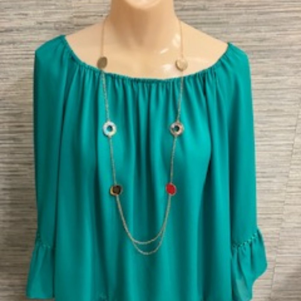 NWT - Fabulous ERICA LYONS  Gold Tone - 36 Inch Abalone Shell Inlay Necklace